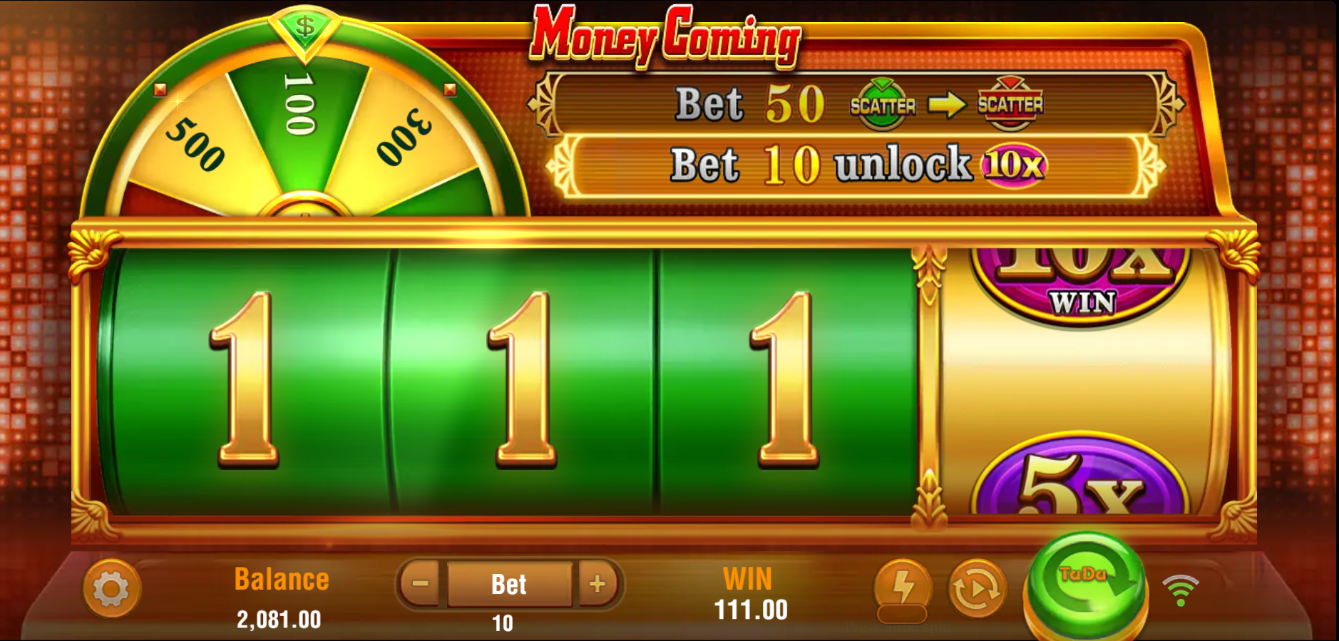 Money Coming number reels winning combination