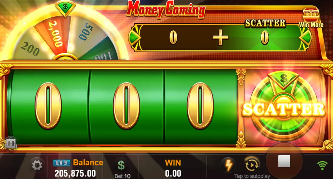 Money Coming slot running on a mobile browser
